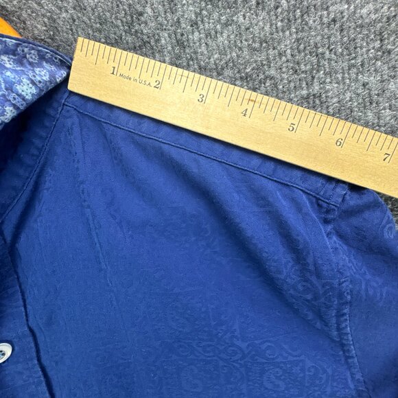 Robert Graham Shirt Medium Blue Jacquard‎ Cotton Flip Cuff Embroidered Trim - Picture 14 of 16